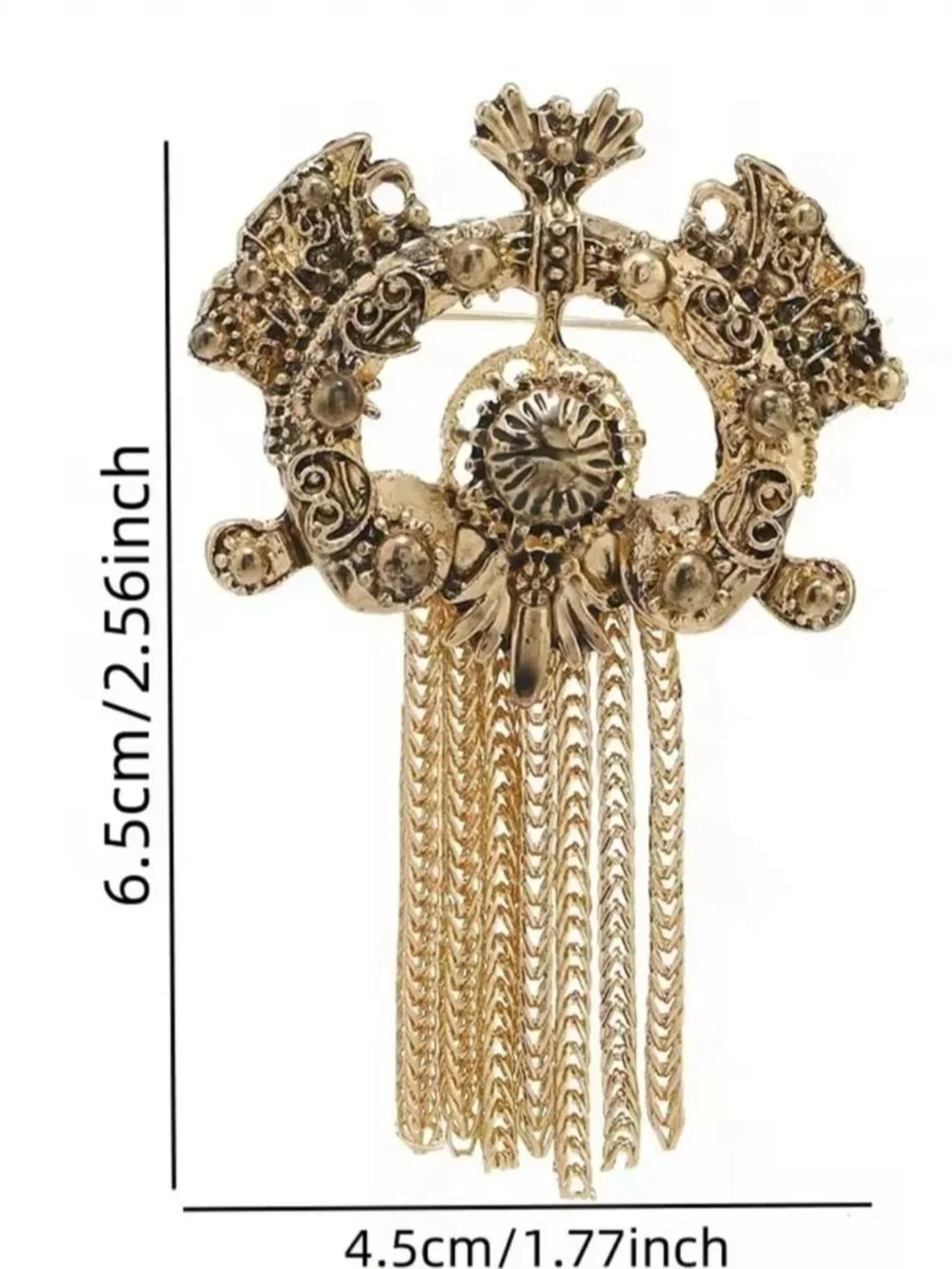 Ornate Gold Filigree Tassel Brooch Pin